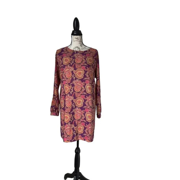 LOFT Paisley Floral Printed Multicolor Long Sleeve Mini Dress Size MP y2k - Picture 1 of 9